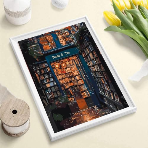 Paint by Numbers Kit for Adults, Books Tea Paint by Numbers for Adults - color: Tea & Book