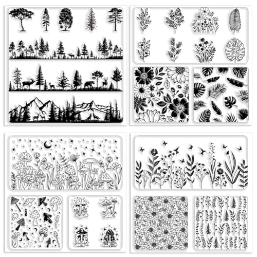 CHGCRAFT 4 Pcs 4 Styles Wildflowers Polymer Clay Texture Sheets Mushrooms Silicone Texture Stamp Leaves Clay Texture Mat Modeling Pattern Pad Texture Sheets for Making Earrings Jewerly, 5.5x5.5 inch - style: Mushrooms