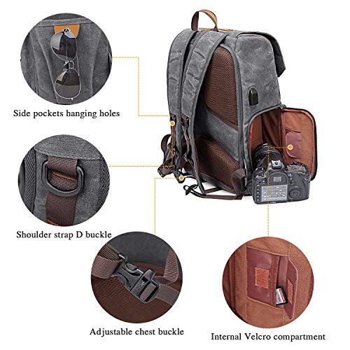 UBAYMAX Canvas Camera Backpack for Canon Nikon Sony DSLR SLR Waterproof - color: Dark Grey