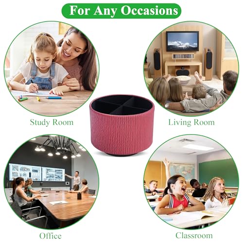 Round Leather Art Supply Organizer,Remote Control Holder,360 Degree Spinning,Multi-Functional Pencil Holder,4 Compartments Desktop Stationary Organizer(1-Wood Red) - color: 1-Wood Red