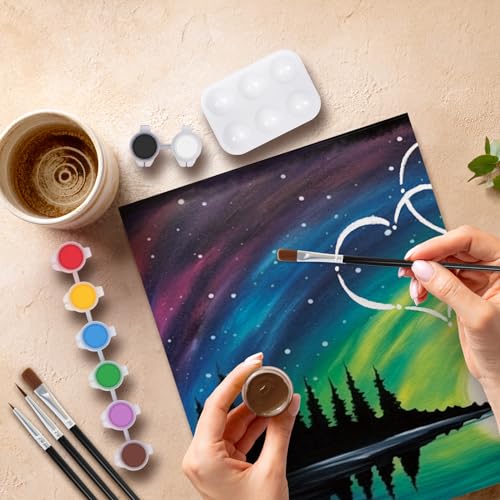 VOCHIC 2 Pack Sip and Paint Kit, Pre Drawn Canvas for Painting for Adults, Starry Sky Heart Couple Date Night Games, Outline Canvas Party Art Set, Paints Brushes Pallets Valentine (8x10) - size: 8x10, style: Hearts