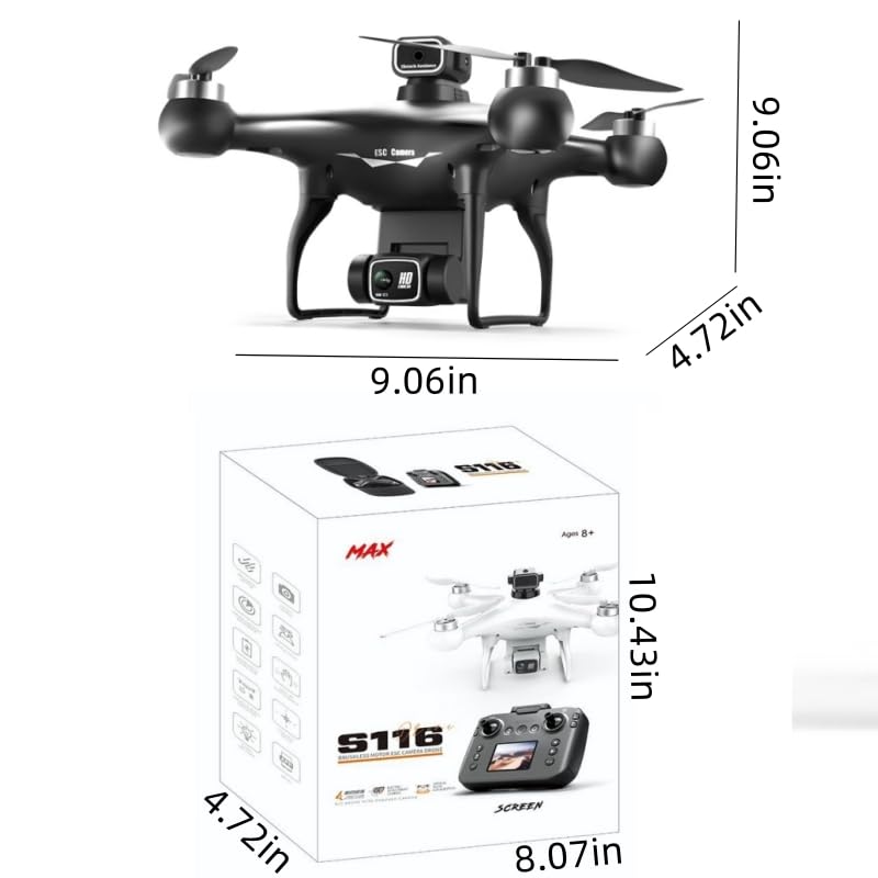 Hobby RC Drone with Screen Remote, Dual 720P Cameras, Optical Flow Positioning, 6-Channel Gyro, Brushless Motor, Headless Mode, Hover Function, One-Key Takeoff, Altitude Hold, Standard Battery. Beginner-Friendly RC Quadcopter Drone