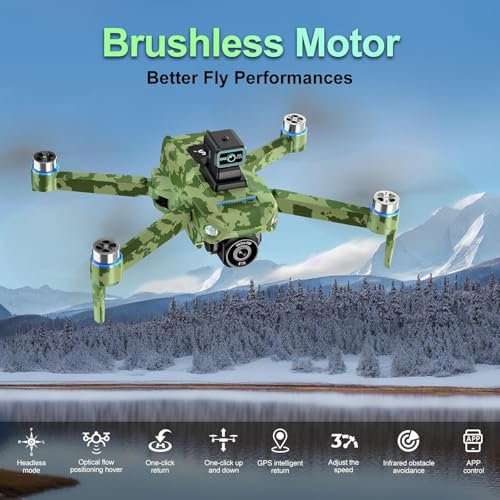 Drone with Camera 4k, GPS HD Drones for Adults, Remote Controller with Screen, Obstacle Avoidance, Brushless Motor FPV, 5G Transmission, 3 Battery, Professional (Army Green)
