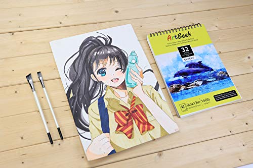 ArtBeek 100% Cotton Watercolor Pad, 140lb/300gsm Cold Press 9x12 32 Sheets - size: Cold Press Spiral 9x12