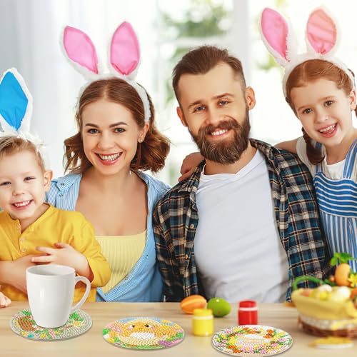 UPINS 8 Pieces Easter Diamond Art Coasters,Bunnies Diamond Art Coaster for Adults Diamond Kits Supplies for Spring Easter Gift - color: Easter Yellow