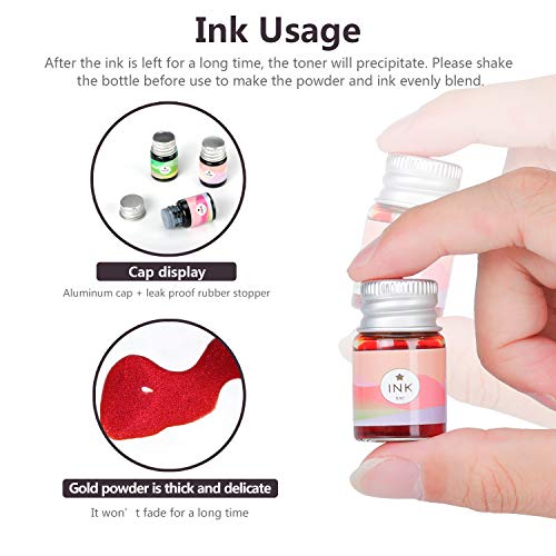 ESSSHOP Glass Dip Ink Pen Calligraphy Set - 17 Pcs Kit with Rainbow Crystal Retro Carving Glass Pen 2 Replacement Nibs 12 Inks for Signatures Gift Cards Writing Calligraphy Beginners