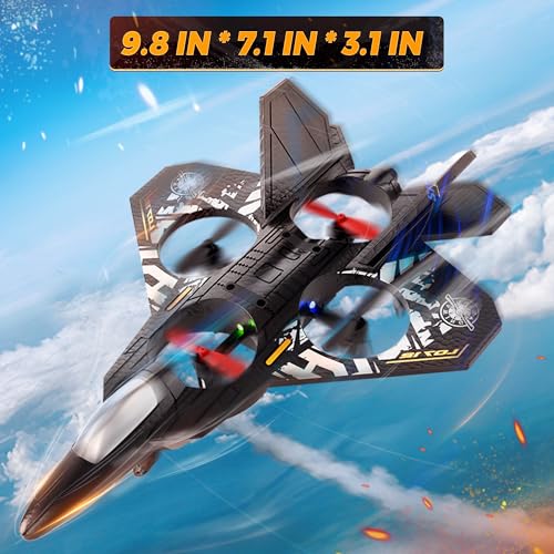 RC Fighter Jet Toy, Remote Control Airplane with LED Lights and 360° Flip - color: Gray-4batteries