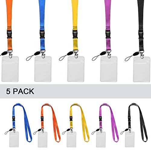 5Pack Neck Lanyards,Detachable Buckle,with Clear Vertical Badge Holders - color: 5 Colors With Badge Holder