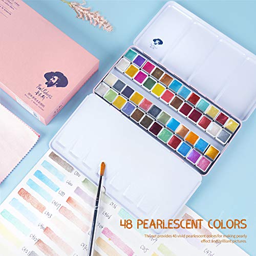 Paul Rubens Artist Grade Watercolor Set, 48 Colors Glitter Metallic Paints - color: 48 glitter colors