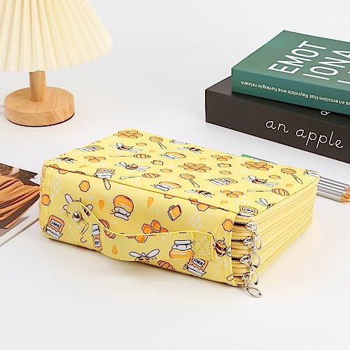 200 Slots Pencil Case 4-Layer Zipped Holder w/Handle - color: Bee, size: 200