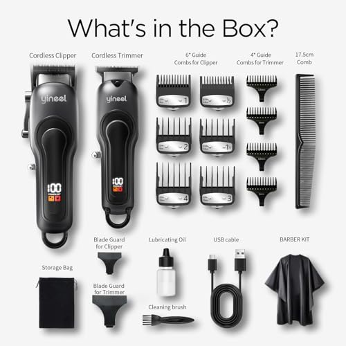 Yineel Hair Clippers for Men, Professional Cordless Clippers & Trimmer Set, Super Quiet, Clippers for Hair Cutting Kit with LED Display, Gift for Men Women Barber Kid