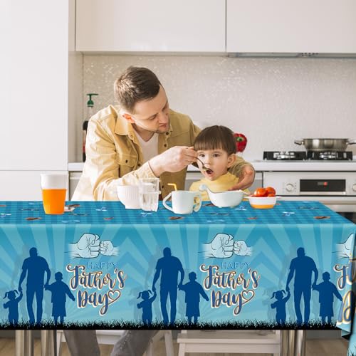 3Pcs Fathers Day Tablecloths - Blue Happy Fathers Day Rectangular Plastic Table Covers for Party Supplies, Size 70.8X42.5in - color: Fathers Day