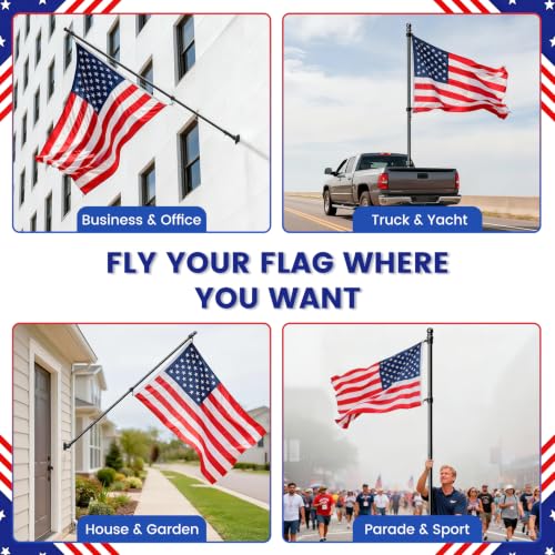 ZHULI 6 FT Flag Pole Kit, Flag Pole for Outside House with 360° Rotating Flag Pole Rings Clip, Stainless Steel Flagpole with Multi-Position Flag Pole Holder, for Outdoor Porch Residential (Black) - size: 6 FT - Black 1 Pack