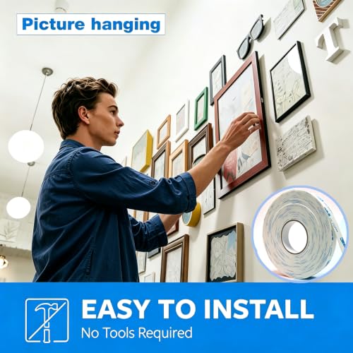 3M Double Sided Tape 1in x 20ft, 1600T Heavy Duty Mounting Tape for Wall, Waterproof Foam Tape for Outdoor & Indoor Use Picture Hanging, Poster, Car Trim, Removable and Damage Free - size: 1"X20ft, 1 Roll