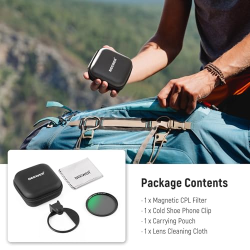 NEEWER 67mm Magnetic CPL Filter, Circular Polarizing Filter with Cold Shoe Phone Camera Lens Clip, Photography Accessories Compatible with iPhone 17 16 Android Samsung Galaxy S25 Ultra - style: Magnetic CPL Filter
