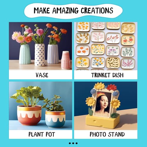 POTTREATIVE Air Dry Clay Pottery Kit - Home DIY Pottery Starter Kits with Air-Dry Clay,Sculpting Pottery Tools and Step-by-Step Guide - Great for Date Night, Arts Crafts Hobby - color: blue