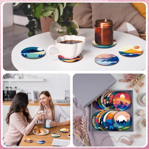 Reallnaive 8 Pcs Mountain Paint by Numbers Kit for Adults Wooden Coasters - style: Mountain