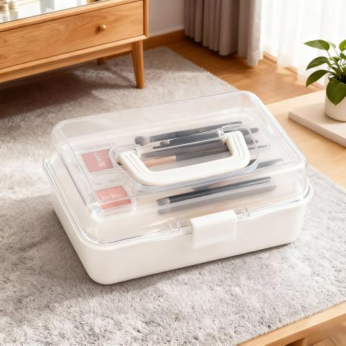 3 Layers Craft Organizers and Storage with Handle Portable, White - color: White
