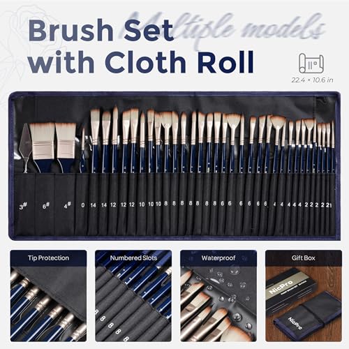 Nicpro 36pcs Paint Brush Set for Acrylic Painting, Oil, Watercolor, Gouache - color: Blue