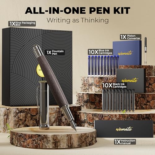 WEMATE Fountain Pen Set for Writing, Fine Nib, Black Oak - color: Black, style: Oak