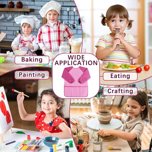 2 Pack Kids Art Smock,Kids Painting Apron,Children Artist Aprons with Long Sleeve 3 Pockets for Toddlers 3-6 Years - color: Green and Pink