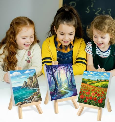 Mini Easel Stand, 5Pcs Mini Easels Multi-purpose Tabletop Display Stand Holds 3 Inch Canvases, Paintings, Photos, Cards & Wedding Decor Easy Setup Portable