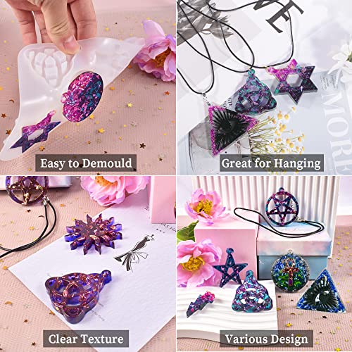 Resin Molds Silicone, Silicone Keychain Jewelry Pendant Mold, Unique Charm Epoxy Resin Molds, Punk Style Star Sun Magic Earrings Necklaces Key Chain Mould, DIY Resin Polymer Clay Craft Kit Home Decor