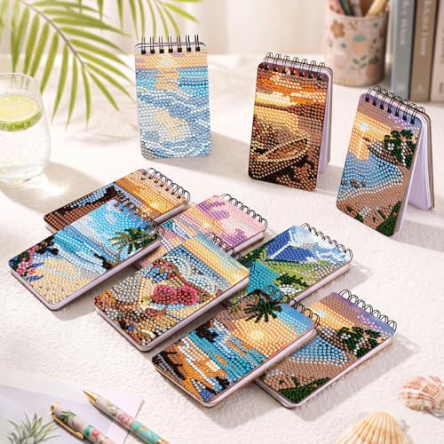 Fuyoooo 12 Pcs Beach Diamond Art Notebook Kits for Adults, 4.72 x 2.83 Inch - style: Beach