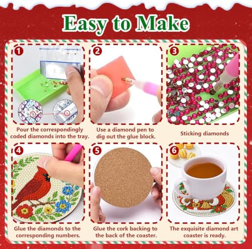 HHMATITS 8 Pcs Christmas Diamond Art Coasters Kit for Adults 4X4IN - color: Christmas