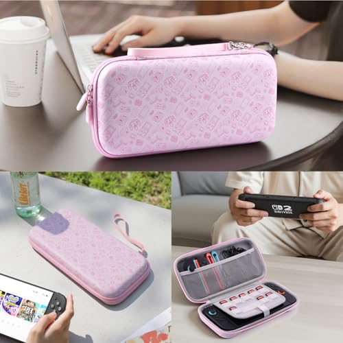 BRHE Cute Carry Case Compatible with Nintendo Switch 2 Console,Portable Hard Travel Bag for Nintendo Switch 2 Console & Accessories, 10 Game Card Slots (Pink cartoon) - size: Switch 2 cartoon