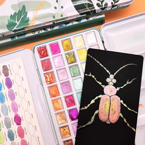 Artecho 50-Color Metallic Watercolor Paint Set with Easy-Hold Ring - style: 50 Colors Metallic
