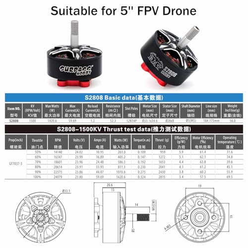 Surpass Hobby S2808 Brushless Motors 1500KV Drone Motor for 6-7inch FPV Racing Drone Quadcopter Fixed Wing(1pcs) - size: 1500kv-1pcs