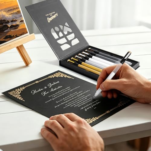 ZSCM 7 Extra-Large Capacity Black Gold Silver White Gel Pens, Fine Point