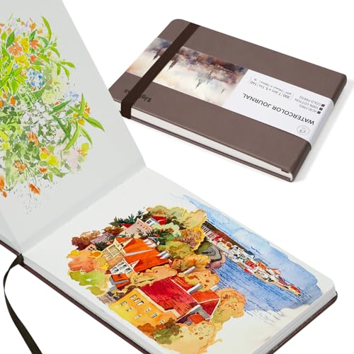 Lightwish Watercolor Journal, 100% Cotton Acid-Free Cold Press 300gsm/140lb - color: Brown, size: 7.6*5.1 Inches