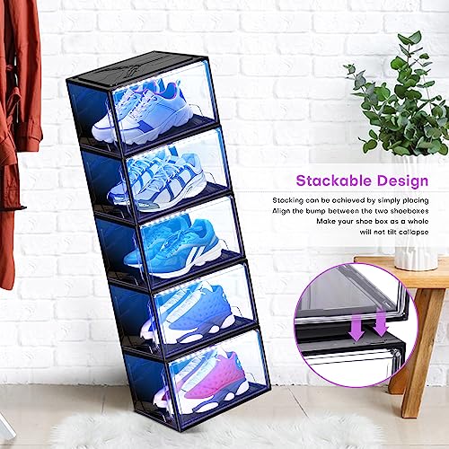 Oltraman LED Smart Shoe Boxes Display Case, Stackable Storage Organizers - color: Black