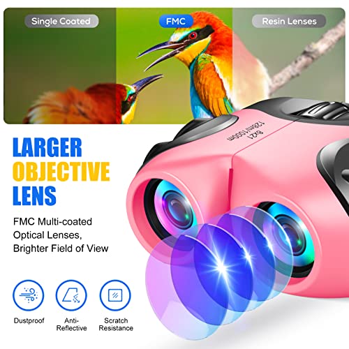 LET'S GO! Binocular for Kids, Compact High Resolution Shockproof Binoculars - color: Rose Pink