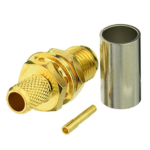 BINGFU SMA Female Bulkhead Mount Crimp Solder Attachment 50 Ohm Gold Plated Copper Connector (10-Pack) Compatible with RG58 RG303 RG141 RG142 RG400 Low Loss 195 Coaxial Coax Jumper Cable - color: SMA Female