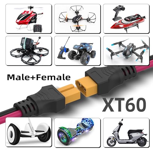 1 Pair XT60 Female Male Pigtal 2.8 inch 12AWG XT60 Connector - style: XT60 Male+Female cable
