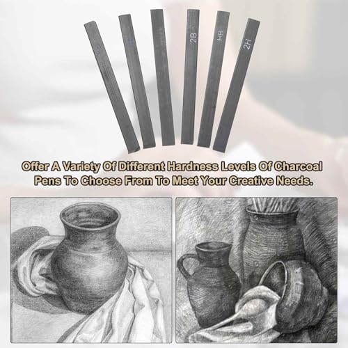 MECCANIXITY Compressed Charcoal Sticks, 8B Grade Square Vine Charcoal Sticks Set Art Supplies for Painting Drawing Sketching Shading Artists Beginners(Pack of 6) - style: 8B