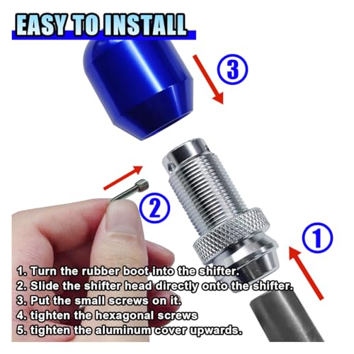 Universal Aluminum Alloy 5 Speed Manual Gear Shift Knob – Automotive Adjustable Stick Shift Handle with 3 Threaded Adapters, Car Gearbox Shift Knob for Most Vehicles (Blue) - color: Blue