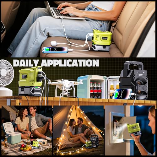 Real 200W Portable Power Inverter Compatible with Ryobi 18V, LIVOWALNY Outdoor Generato Battery Converter 2 USB & AC Battery Powered Outlet, DC 18V to AC 110V-120V Power Station (Tool Only) - color: 1PC 200W Compatible With Ryobi 18V Battery