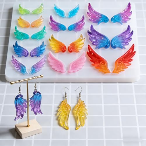 12 Pairs Angel Wing Silicone Molds for Resin, Mini Wing Epoxy Resin Mold for DIY Jewelry Making, Earring Necklace Pendants Keychains, 24 Cavity Resin Casting Molds for Crafts