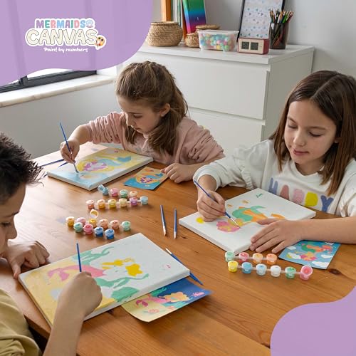 BONNYCO Paint by Numbers Kit for Kids Mermaid Pack 3 Canvas. Paint by Number Canvas Framed Pre Drawn, Mermaid Gifts for Girls Painting. Arts and Kids Crafts 4-6 8-12, Pintar por Numeros Niñas - color: Mermaids
