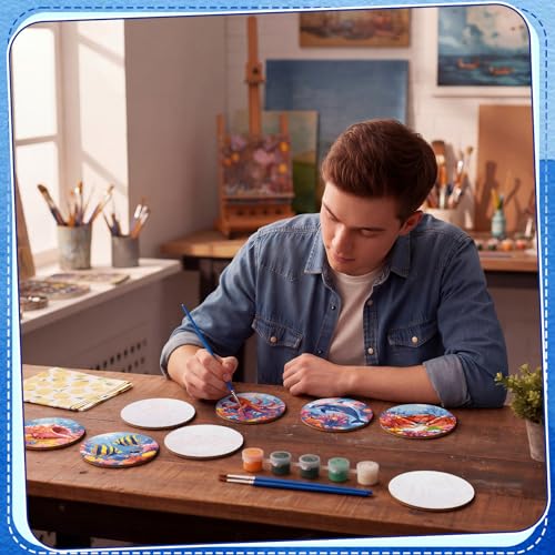 Reallnaive 8 Pcs Ocean Paint by Numbers Kit for Adults Wood Coastal Coaster - style: Ocean