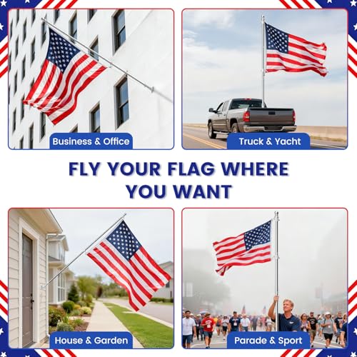 ZHULI 6 FT Flag Pole Kit 2 Pack, Flag Pole for Outside House with 180° Multi-Position Bracket, Rustproof Stainless Steel Flagpole with Tangle Free Spinning Flag Rings, for Outdoor Porch Residential - size: 6 FT - Sliver 2 Pack