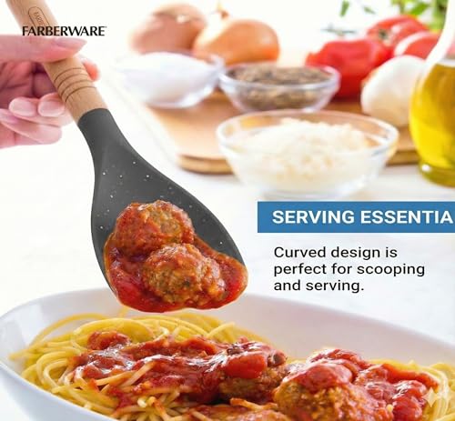Farberware Pro Spoonula with Grey and White Speckle Design - Beechwood Handle with Hang Hole - Flexible Scraper Spoon for Mixing, Scraping, and Serving in Kitchen - color: Gray