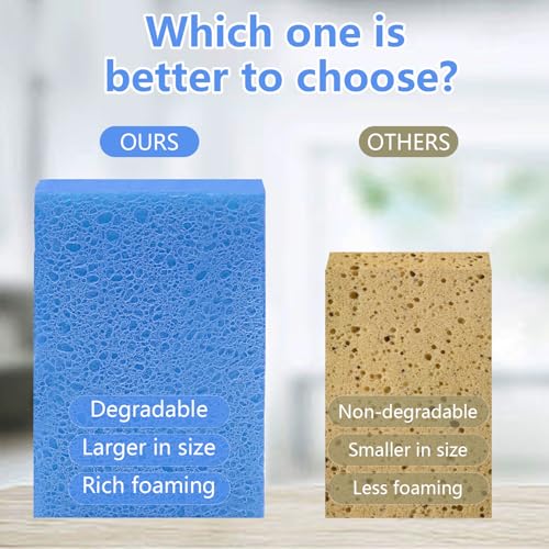 6 Pack Biodegradable Natural Kitchen Sponge Dish Sponges, Large Size, Blue - color: Blue