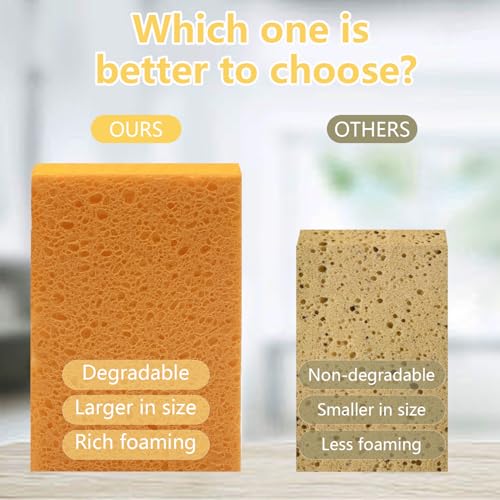 Cellulose Sponges, Large Size 4" x 6" x 1" - Heavy Duty Scrub Kitchen Sponge, Clean Tough Messes Without Scratching Kitchen Cleaning Pads, Pop Up Eco DIY (6 Pack), Yellow - color: Yellow