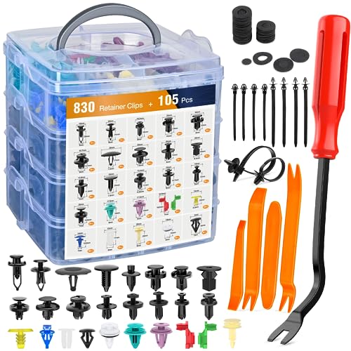 GOOACC 935Pcs Car Push Retainer Clips & Auto Fasteners Assortment, (Pack of 12) - color: 830Pcs Clips + Remover (Pack of 12)