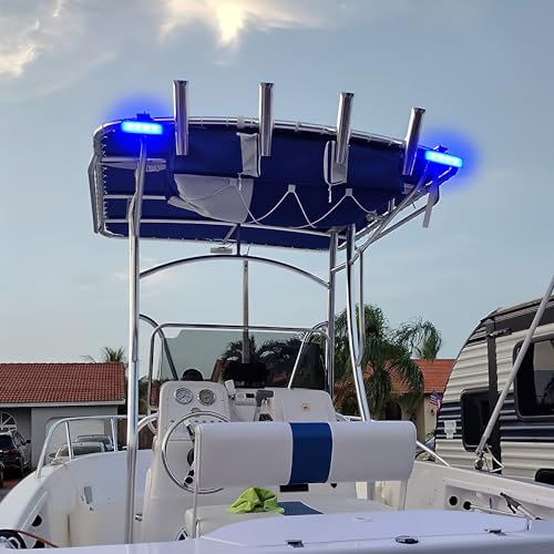 Nilight Marine LED Pods Navigation Lights 2PCS 72W Blue Beam Flood Beam Ponton Boat Deck Dock Lighting for Night Fishing T-top Stern Yacht Kayak Port Sailboat Trucks Tractors - color: Blue Lights White House 72W